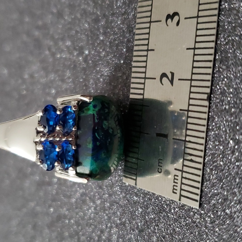 Sterling Silver 925 Azurite Malachite & Sapphire Ring Earthly Elegance - Picture 4 of 8